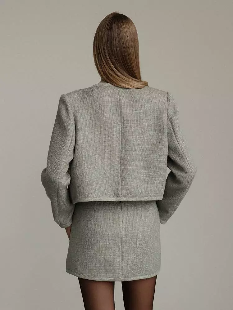 Костюм: жакет и юбка  (M (44), серо-зелёный). Изображение № 6