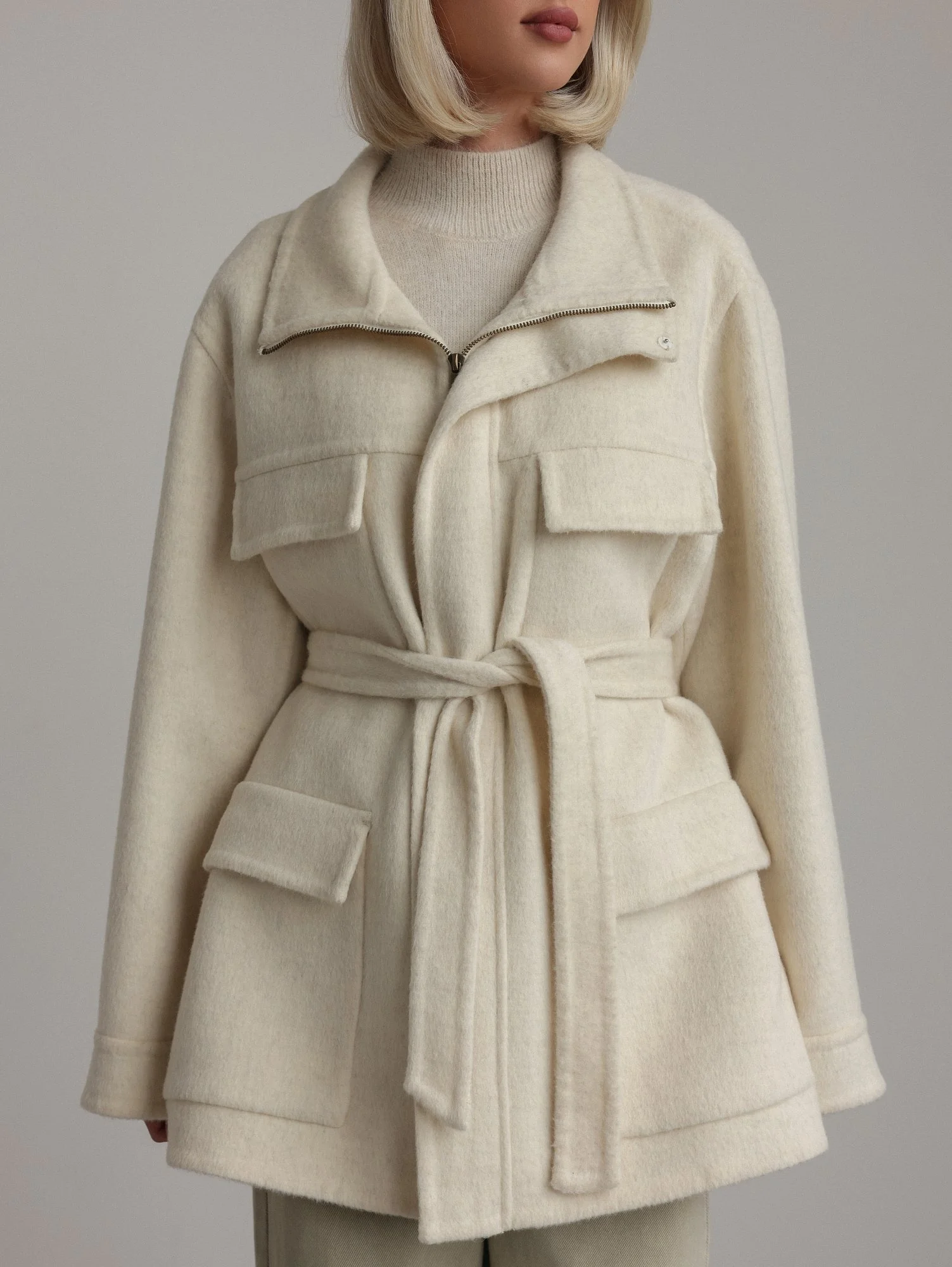 Пальто (S (42), светло-бежевый). Избражение № 2