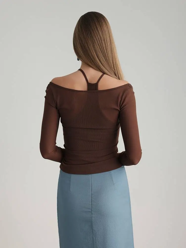 Лонгслив (L (46RU), коричневый). Изображение № 6