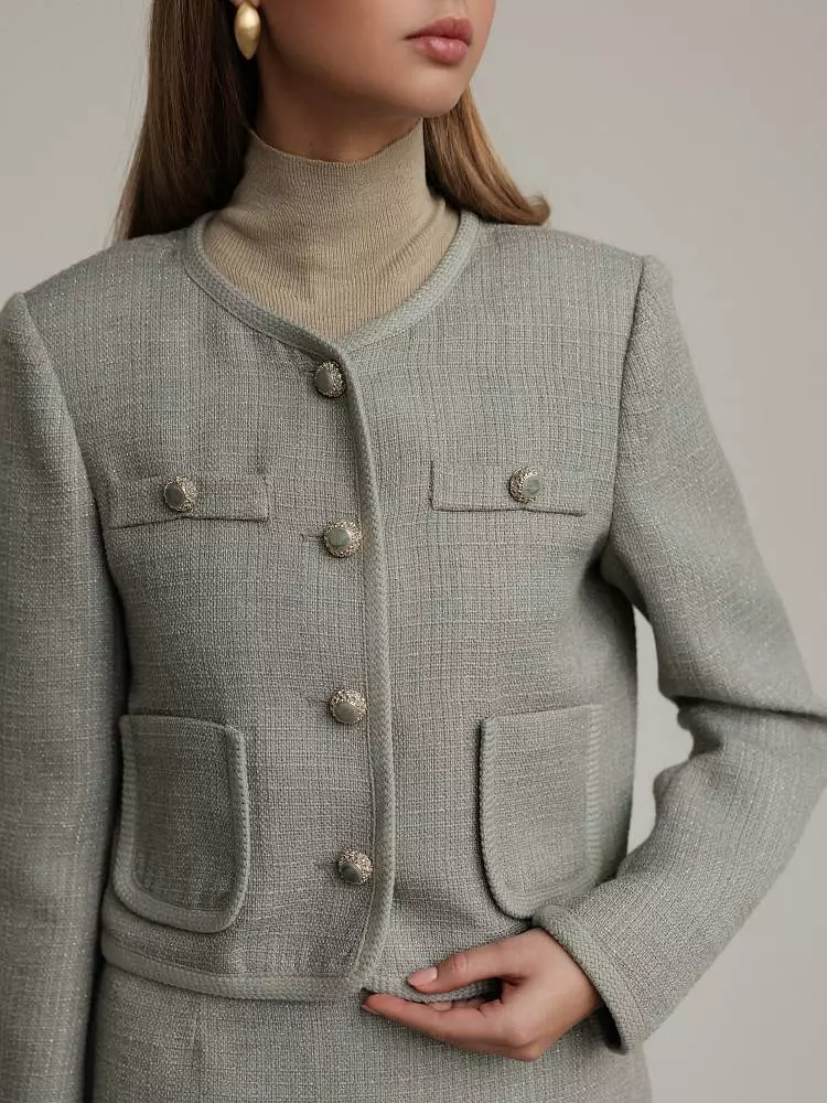 Костюм: жакет и юбка  (M (44), серо-зелёный). Изображение № 3