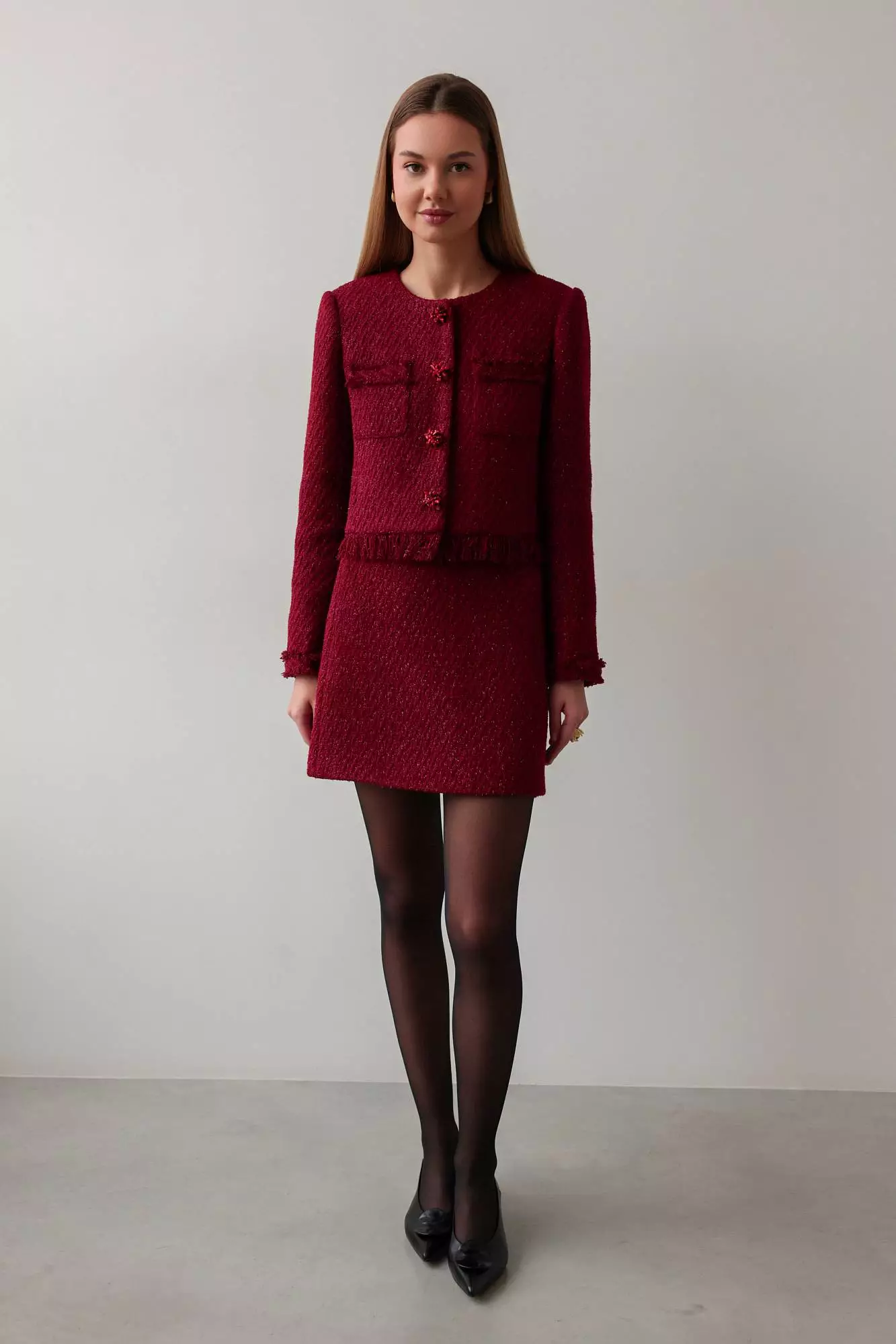 Костюм: жакет и юбка (M (44RU), бордовый). Избражение № 1
