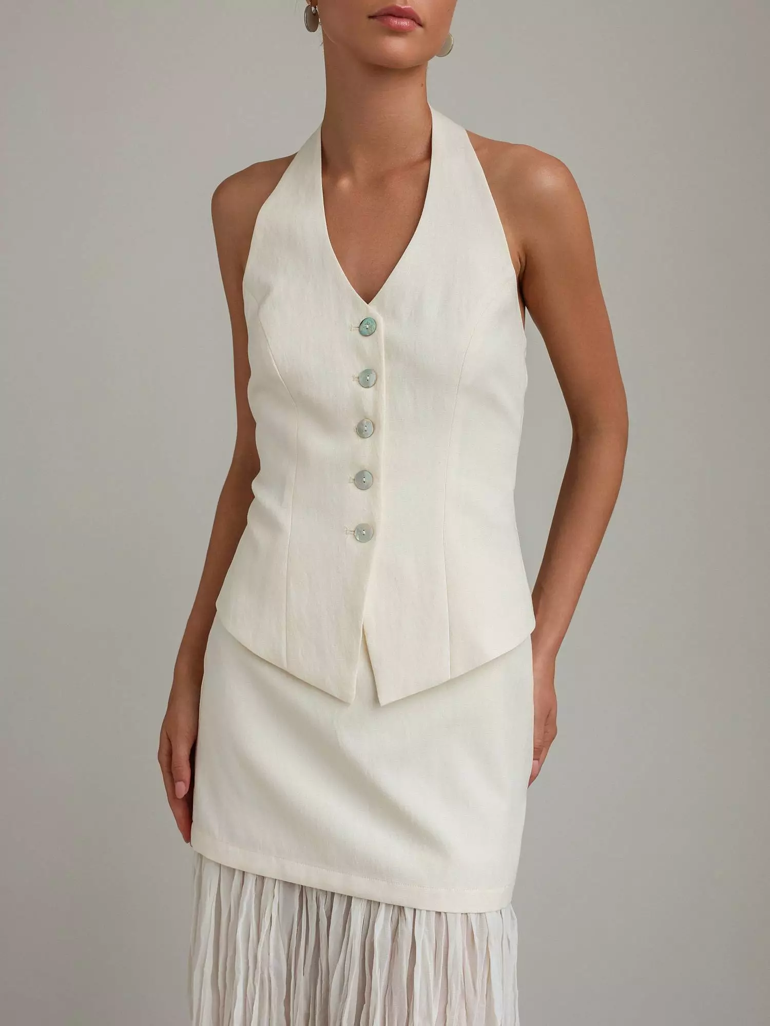 Костюм: жилет и юбка (S (42RU), светло-бежевый). Избражение № 2