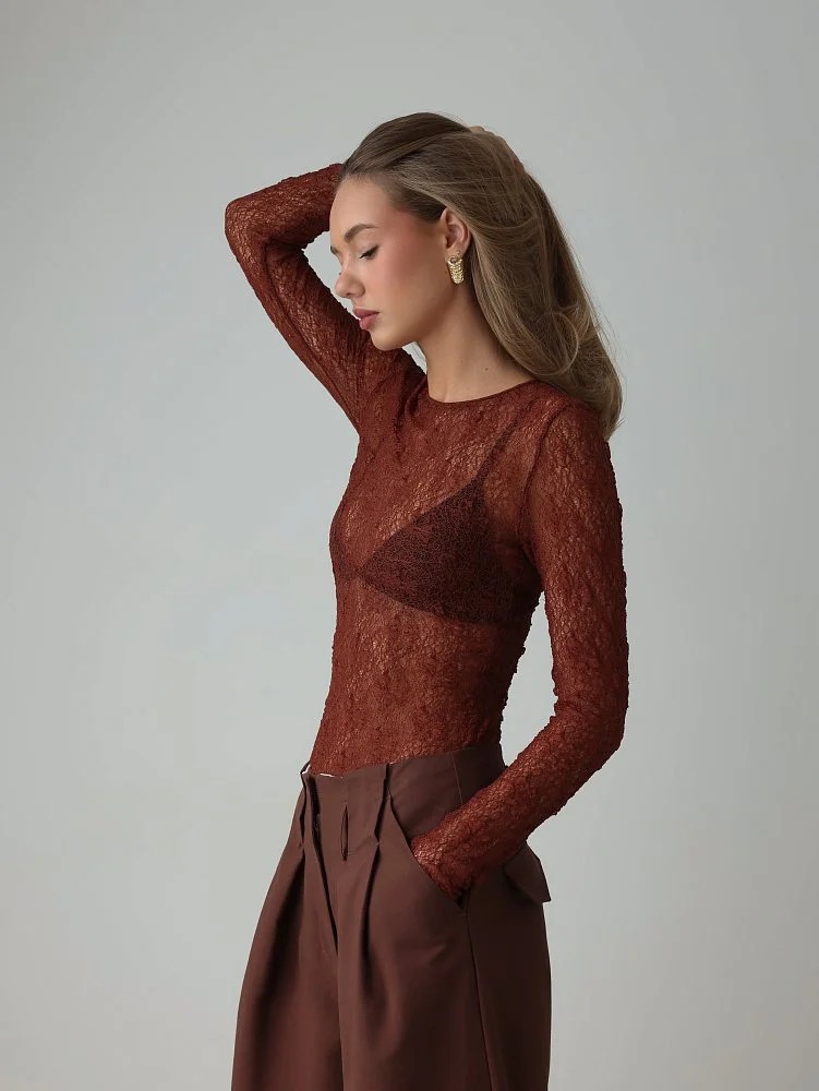 Лонгслив (M (44RU), коричневый). Изображение № 3