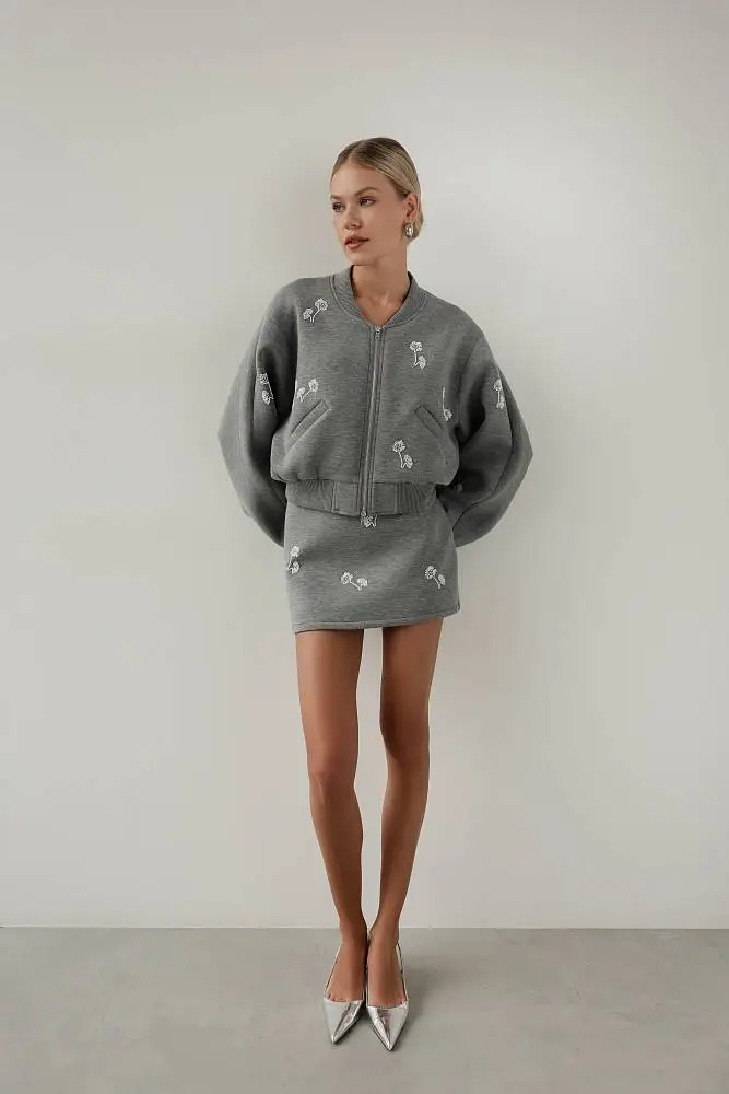 Костюм: бомбер и юбка (L (46RU), серый). Изображение № 1