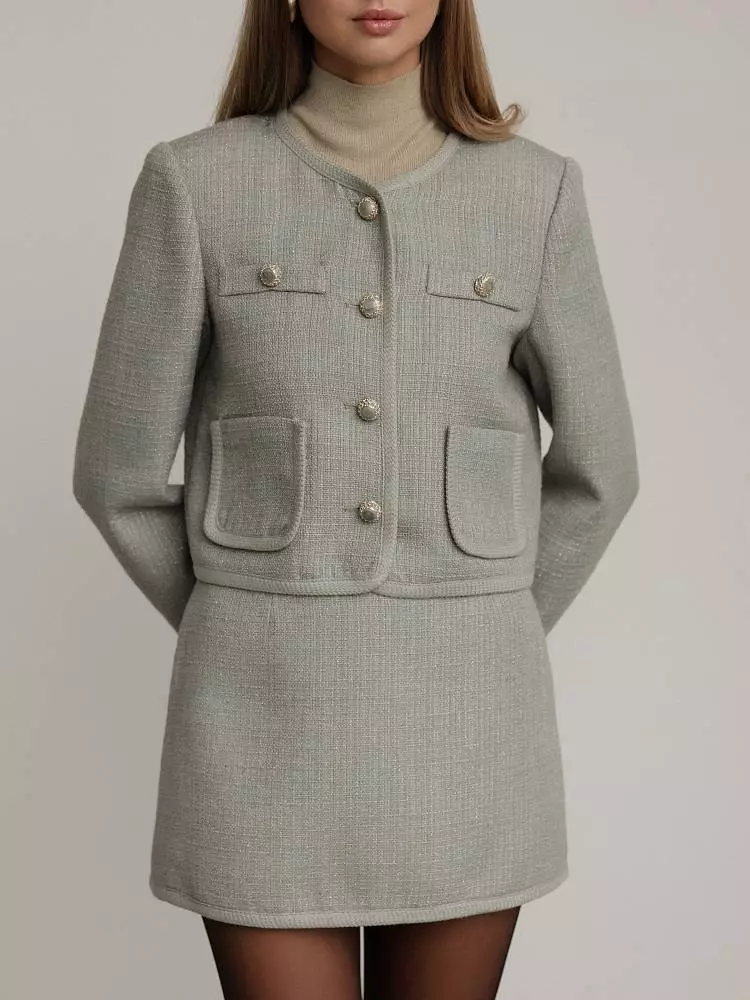 Костюм: жакет и юбка  (M (44), серо-зелёный). Изображение № 1