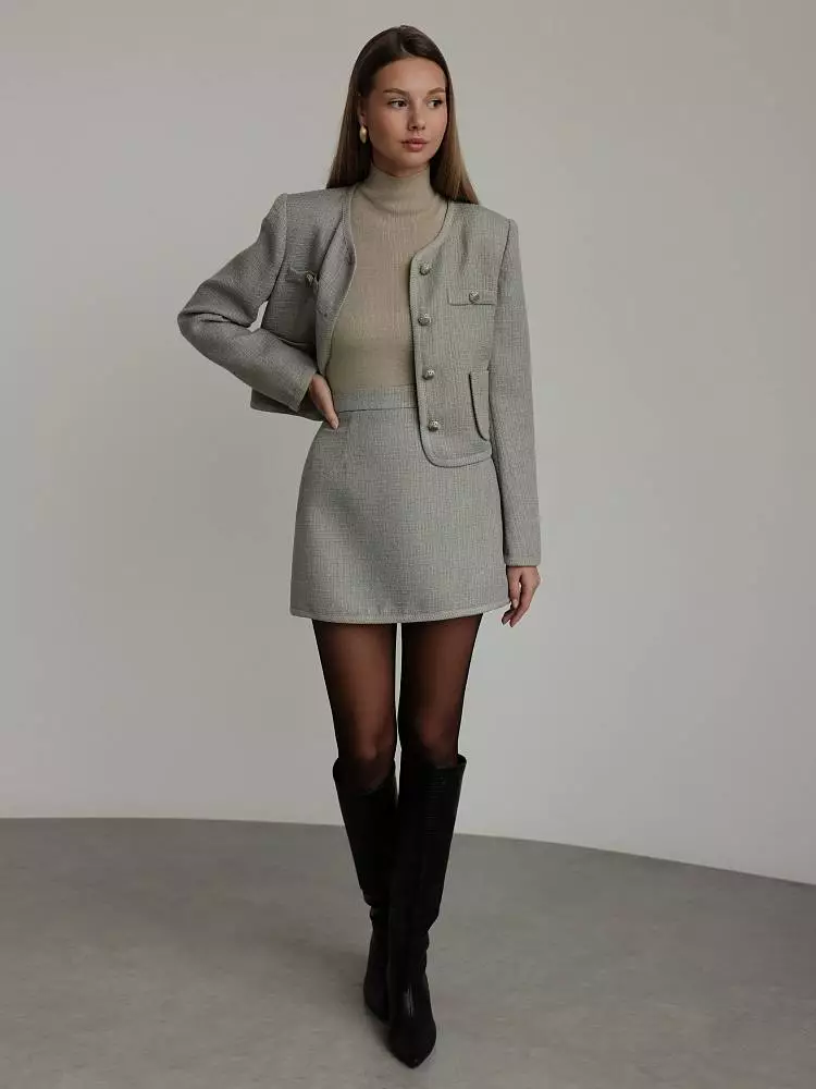 Костюм: жакет и юбка  (M (44), серо-зелёный). Изображение № 2