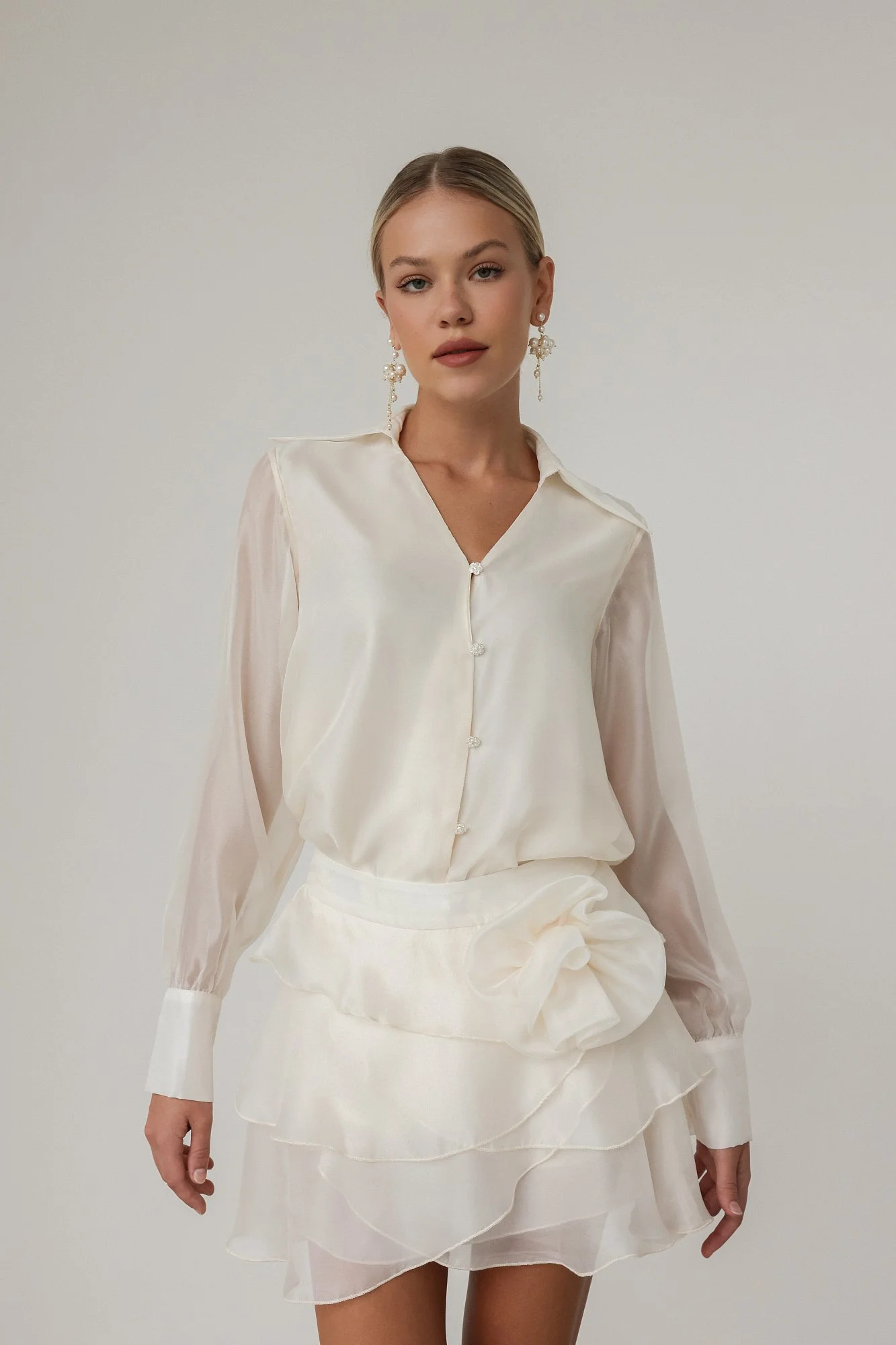 Костюм: блуза и юбка (L (46RU), сливочный). Избражение № 2