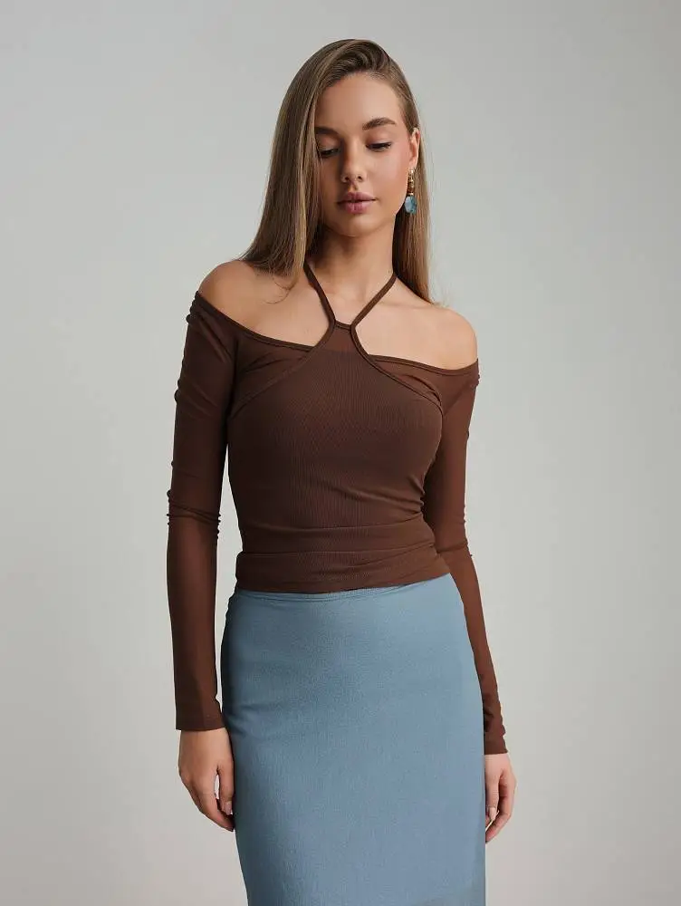 Лонгслив (L (46RU), коричневый). Изображение № 4