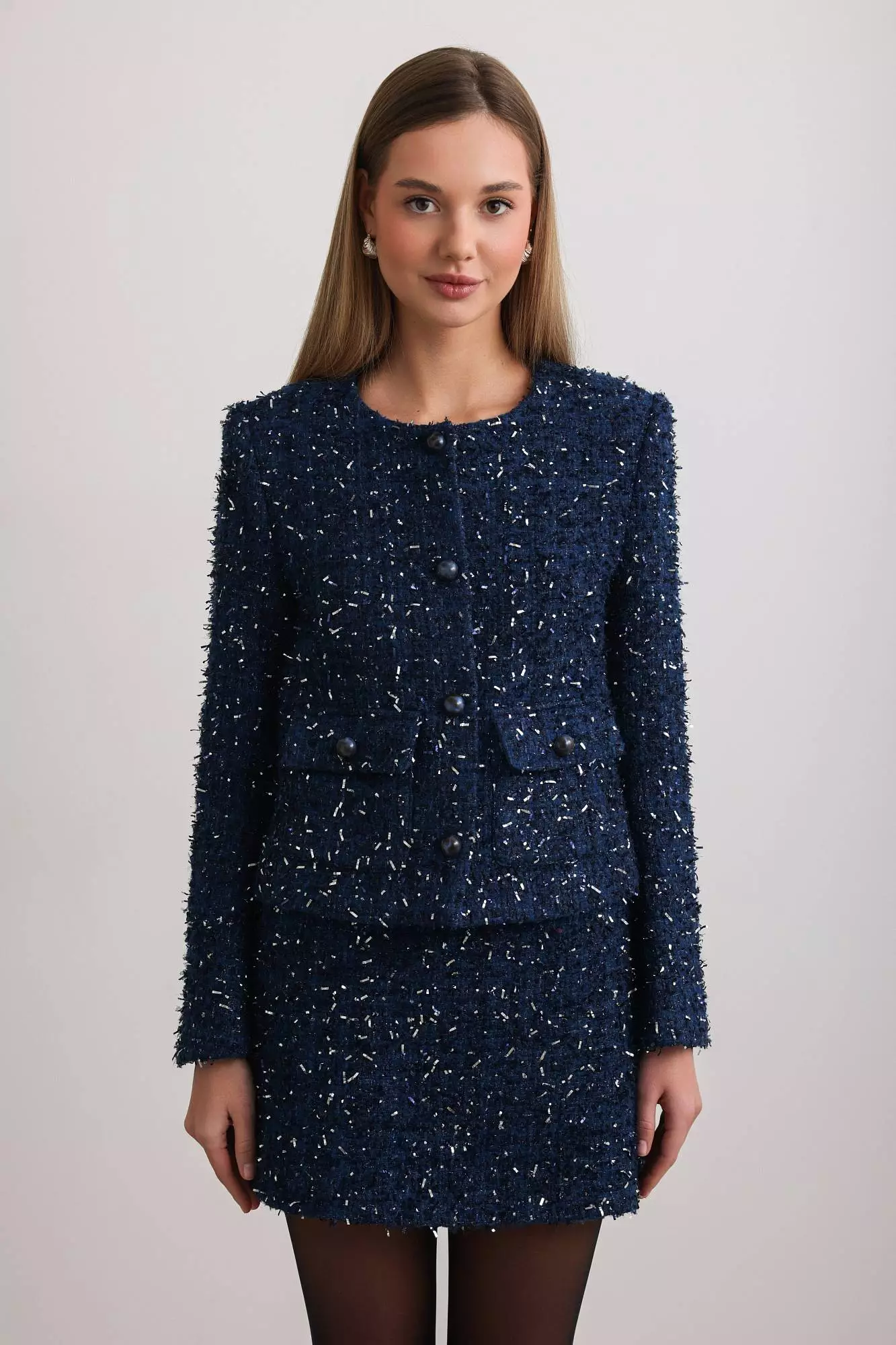 Костюм: жакет и юбка (S (42RU), тёмно-синий). Избражение № 1