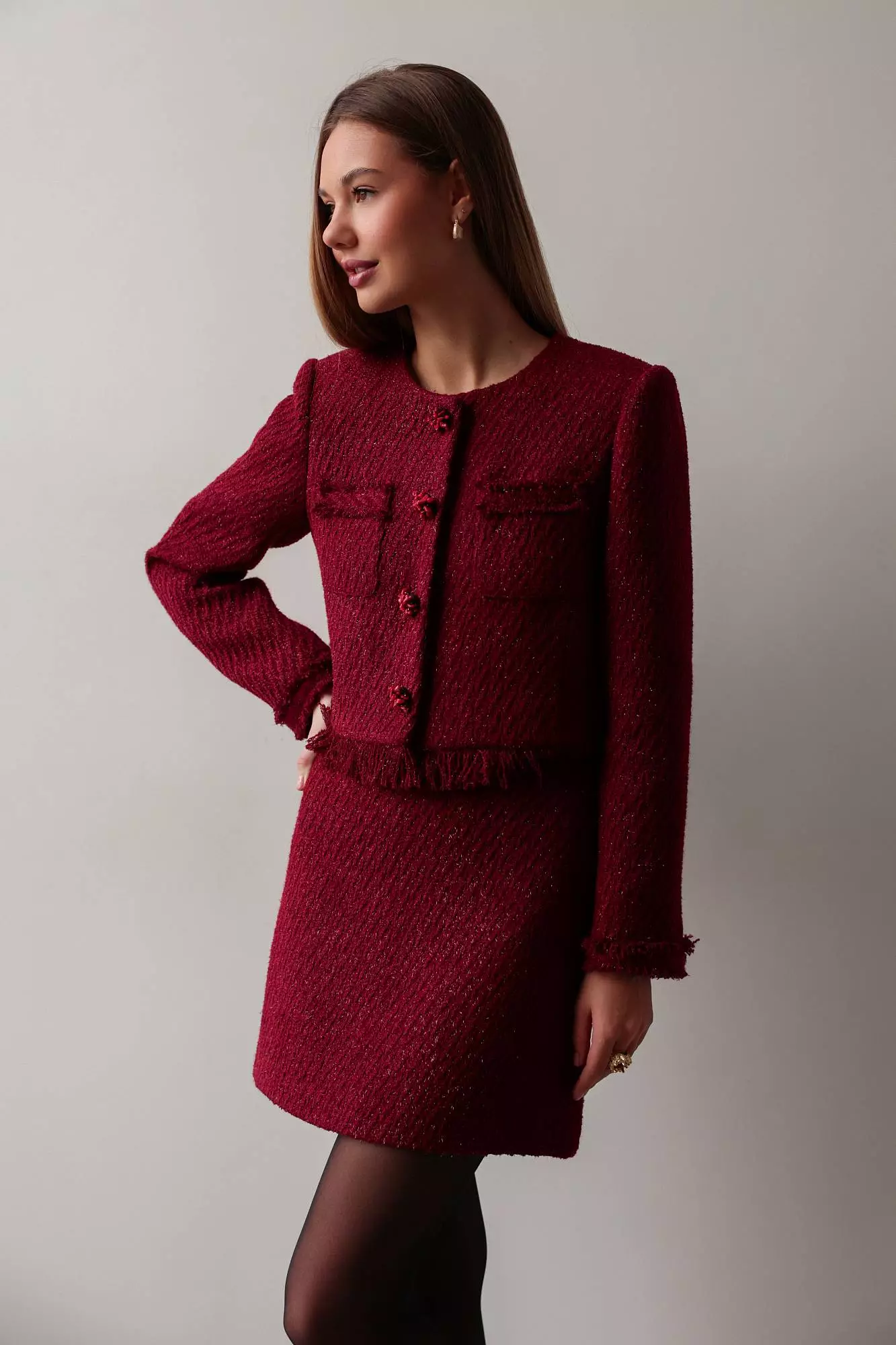 Костюм: жакет и юбка (M (44RU), бордовый). Избражение № 2