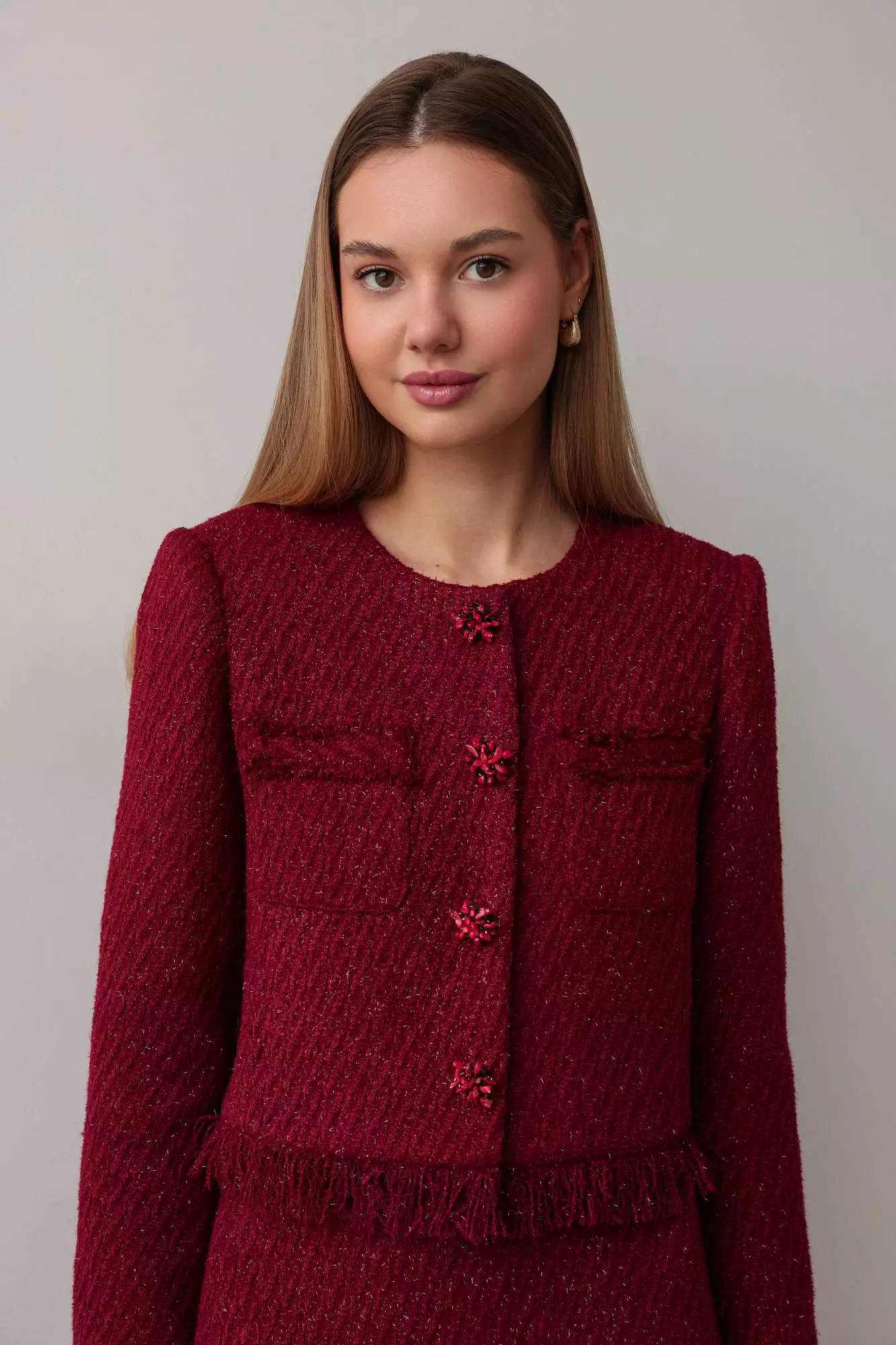 Костюм: жакет и юбка (M (44RU), бордовый). Избражение № 3