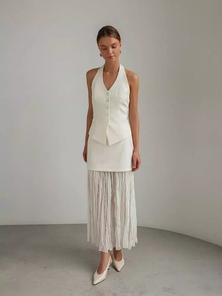 Костюм: жилет и юбка (S (42RU), светло-бежевый). Изображение № 1