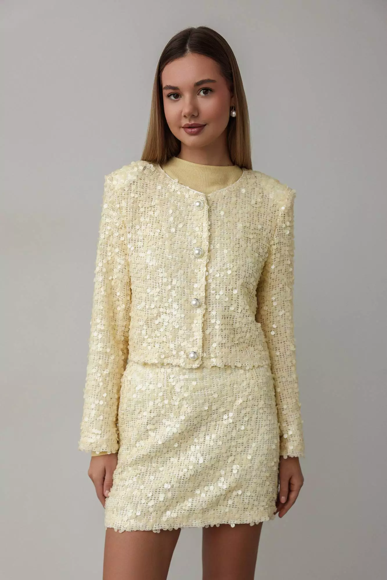 Костюм: жакет и юбка (S (42RU), нежно-жёлтый). Избражение № 1