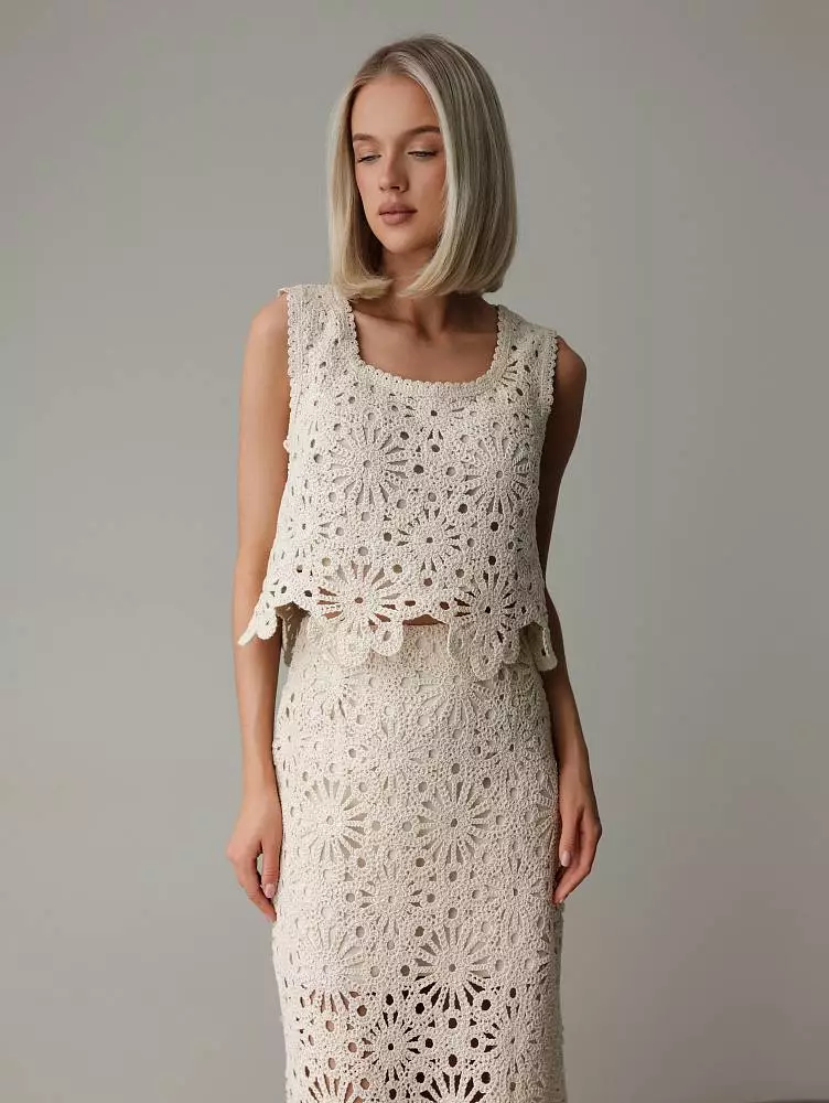 Костюм: топ и юбка (S (42RU), светло-бежевый). Изображение № 2